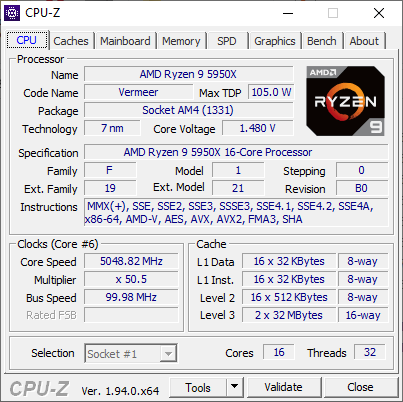 CPU-Z Ryzen 9 5950X